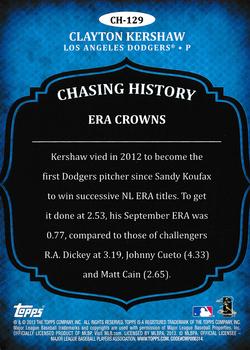 2013 Topps Update - Chasing History #CH-129 Clayton Kershaw Back