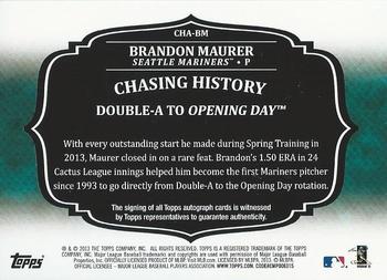 2013 Topps Update - Chasing History Autographs #CHA-BM Brandon Maurer Back