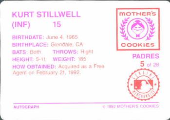1992 Mother's Cookies San Diego Padres #5 Kurt Stillwell Back