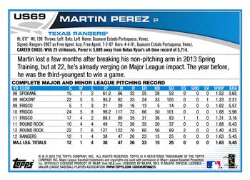 2013 Topps Update - Blue #US69 Martin Perez Back