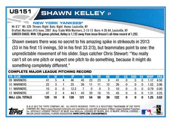 2013 Topps Update - Blue #US151 Shawn Kelley Back