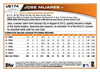 2013 Topps Update - Blue #US174 Jose Mijares Back