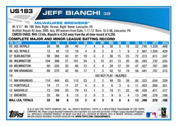 2013 Topps Update - Blue #US183 Jeff Bianchi Back