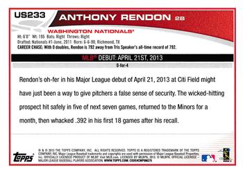 2013 Topps Update - Blue #US233 Anthony Rendon Back