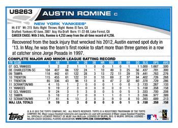 2013 Topps Update - Blue #US263 Austin Romine Back