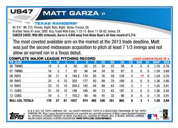 2013 Topps Update - Blue #US47 Matt Garza Back