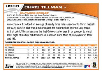 2013 Topps Update - Blue #US60 Chris Tillman Back