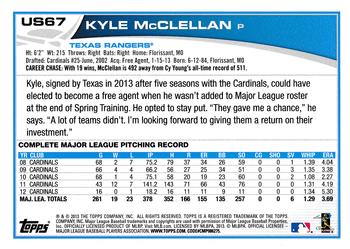 2013 Topps Update - Blue #US67 Kyle McClellan Back