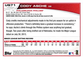 2013 Topps Update - Blue #US71 Cody Asche Back