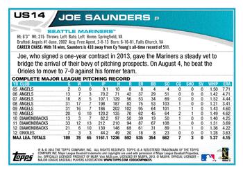 2013 Topps Update - Red #US14 Joe Saunders Back