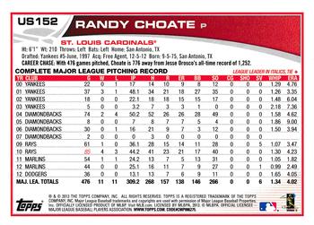 2013 Topps Update - Red #US152 Randy Choate Back