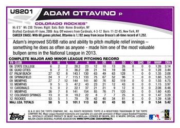 2013 Topps Update - Red #US201 Adam Ottavino Back