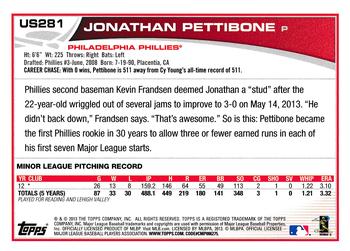 2013 Topps Update - Red #US281 Jonathan Pettibone Back