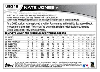 2013 Topps Update - Red #US312 Nate Jones Back