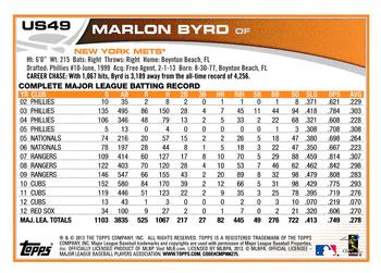 2013 Topps Update - Red #US49 Marlon Byrd Back