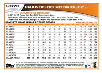 2013 Topps Update - Red #US78 Francisco Rodriguez Back