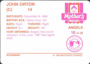 1993 Mother's Cookies California Angels #10 John Orton Back