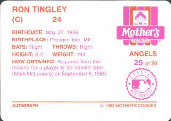 1993 Mother's Cookies California Angels #25 Ron Tingley Back
