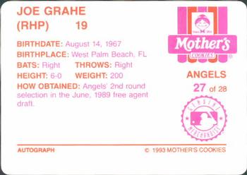 1993 Mother's Cookies California Angels #27 Joe Grahe Back
