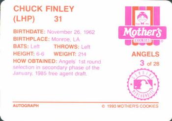 1993 Mother's Cookies California Angels #3 Chuck Finley Back