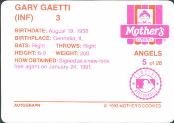 1993 Mother's Cookies California Angels #5 Gary Gaetti Back