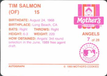 1993 Mother's Cookies California Angels #7 Tim Salmon Back