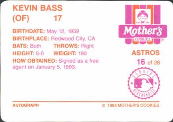 1993 Mother's Cookies Houston Astros #16 Kevin Bass Back