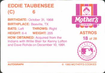 1993 Mother's Cookies Houston Astros #18 Eddie Taubensee Back