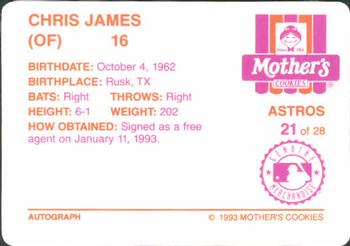 1993 Mother's Cookies Houston Astros #21 Chris James Back