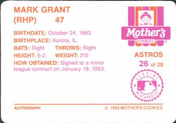 1993 Mother's Cookies Houston Astros #26 Mark Grant Back