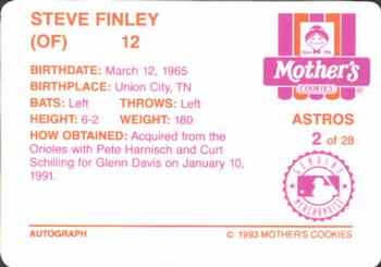 1993 Mother's Cookies Houston Astros #2 Steve Finley Back