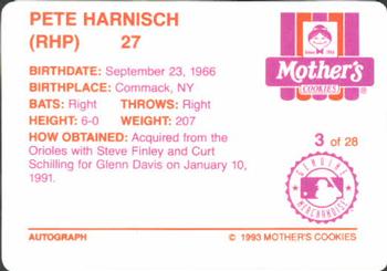 1993 Mother's Cookies Houston Astros #3 Pete Harnisch Back