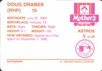1993 Mother's Cookies Houston Astros #5 Doug Drabek Back
