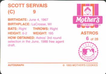 1993 Mother's Cookies Houston Astros #6 Scott Servais Back