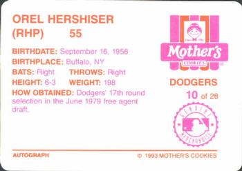 1993 Mother's Cookies Los Angeles Dodgers #10 Orel Hershiser Back