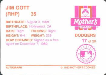 1993 Mother's Cookies Los Angeles Dodgers #17 Jim Gott Back