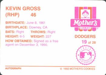 1993 Mother's Cookies Los Angeles Dodgers #19 Kevin Gross Back
