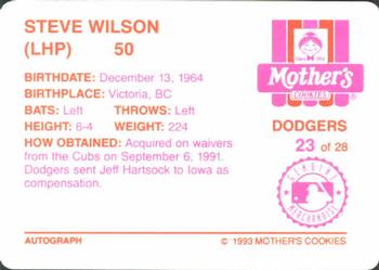 1993 Mother's Cookies Los Angeles Dodgers #23 Steve Wilson Back