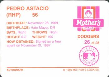 1993 Mother's Cookies Los Angeles Dodgers #26 Pedro Astacio Back