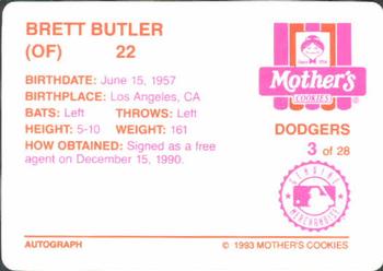 1993 Mother's Cookies Los Angeles Dodgers #3 Brett Butler Back