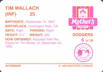 1993 Mother's Cookies Los Angeles Dodgers #6 Tim Wallach Back