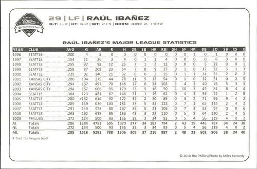 2010 Philadelphia Phillies Photocards 2nd Edition #18 Raul Ibanez Back