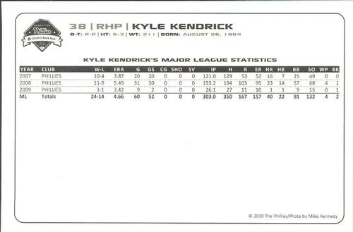 2010 Philadelphia Phillies Photocards 2nd Edition #19 Kyle Kendrick Back