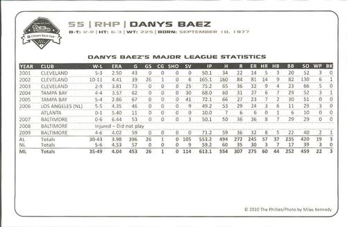 2010 Philadelphia Phillies Photocards 2nd Edition #1 Danys Baez Back