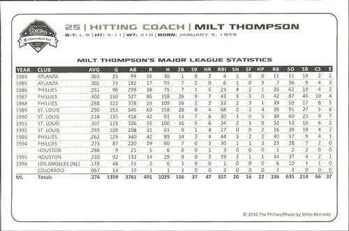 2010 Philadelphia Phillies Photocards 2nd Edition #33 Milt Thompson Back