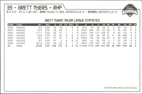 2009 Philadelphia Phillies Photocards #23 Brett Myers Back