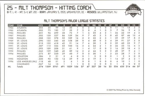 2009 Philadelphia Phillies Photocards #31 Milt Thompson Back