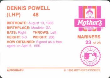 1993 Mother's Cookies Seattle Mariners #23 Dennis Powell Back