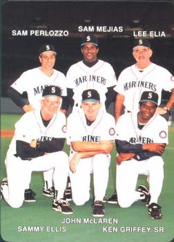 1993 Mother's Cookies Seattle Mariners #28 Coaches & Checklist (Sam Perlozzo / Sam Mejias / Lee Elia / Sammy Ellis / John McLaren / Ken Griffey Sr.) Front