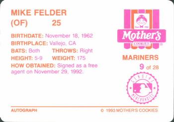 1993 Mother's Cookies Seattle Mariners #9 Mike Felder Back